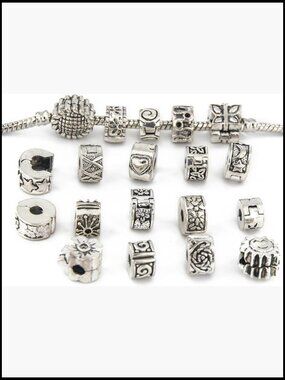 Antique Silver Clip Lock Bead Charms with Rubber Stopper O-Rings 16pc